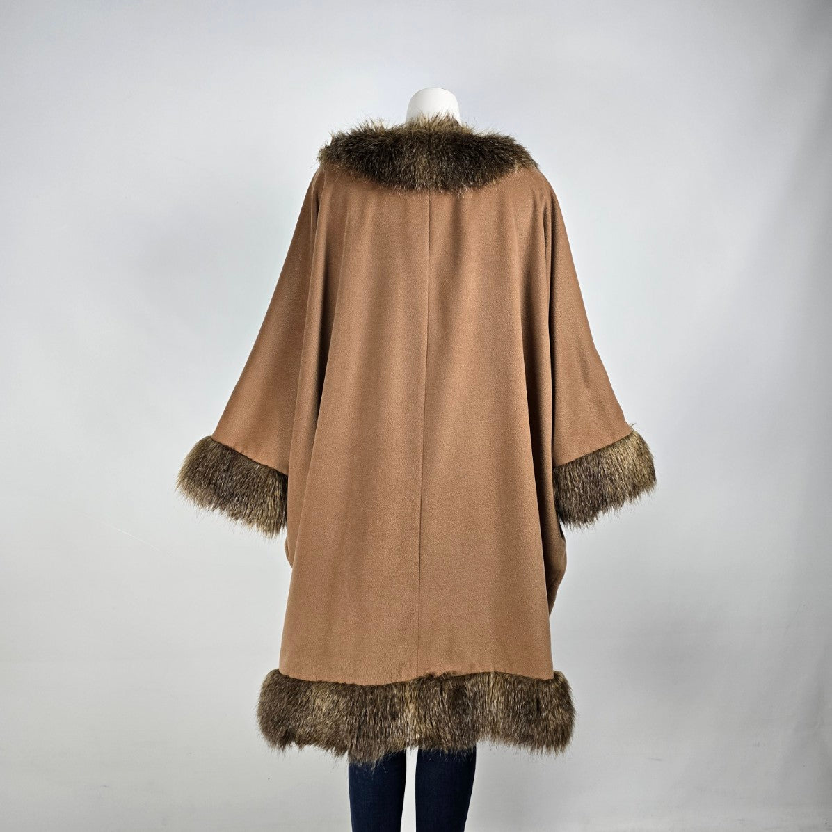 Adrienne Landau Brown Faux Fur Trimmed Poncho Jacket Size 3XL