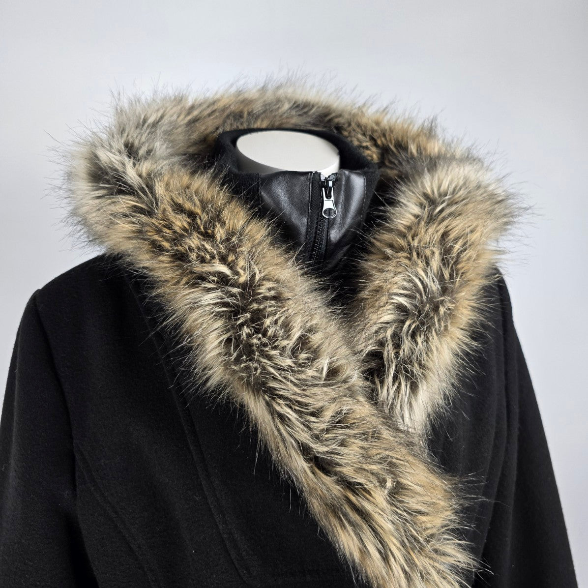 Attitude Black Fur Trimmed Black Hooded Jacket Size 10