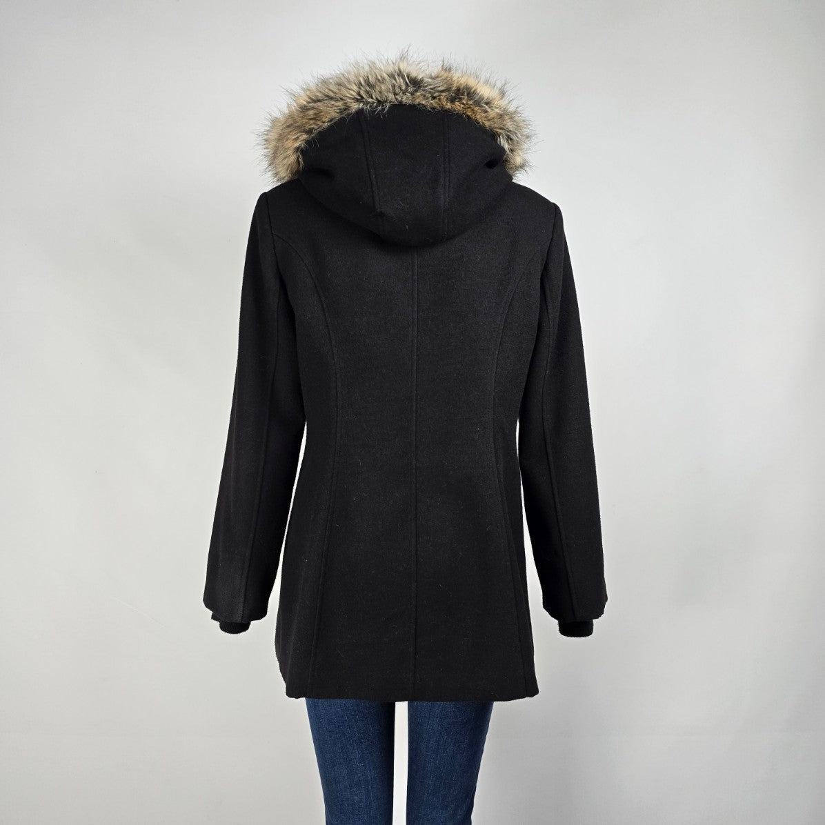 Attitude Black Fur Trimmed Black Hooded Jacket Size 10