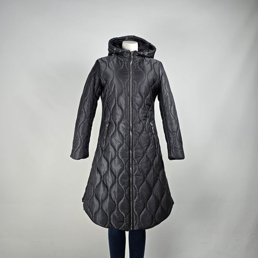 Marble Grey Quilted Long Winter Jacket Size S