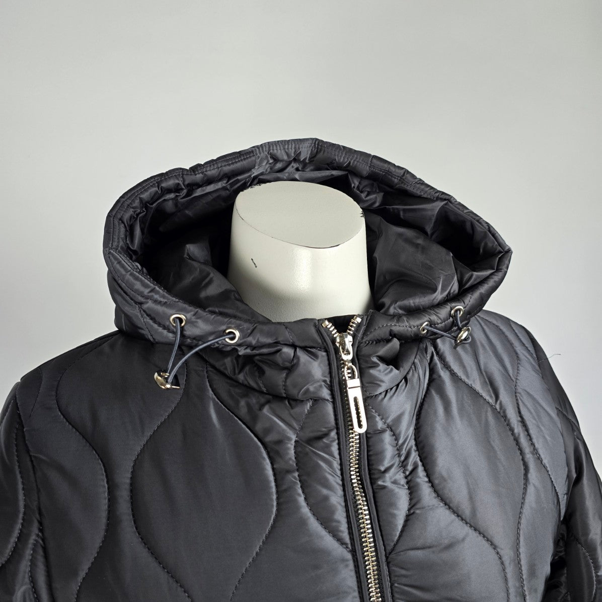 Marble Grey Quilted Long Winter Jacket Size S