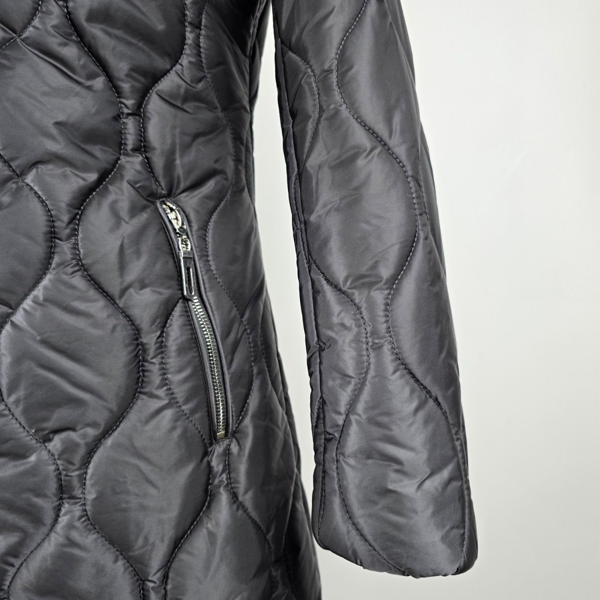 Marble Grey Quilted Long Winter Jacket Size S