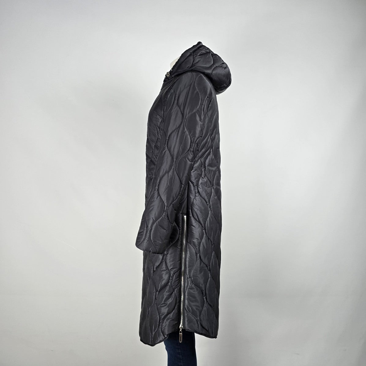 Marble Grey Quilted Long Winter Jacket Size S