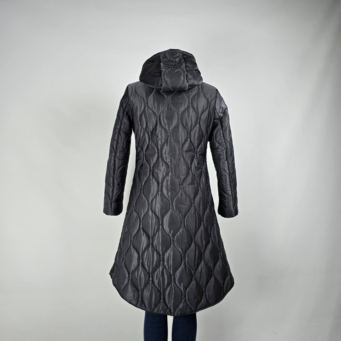 Marble Grey Quilted Long Winter Jacket Size S