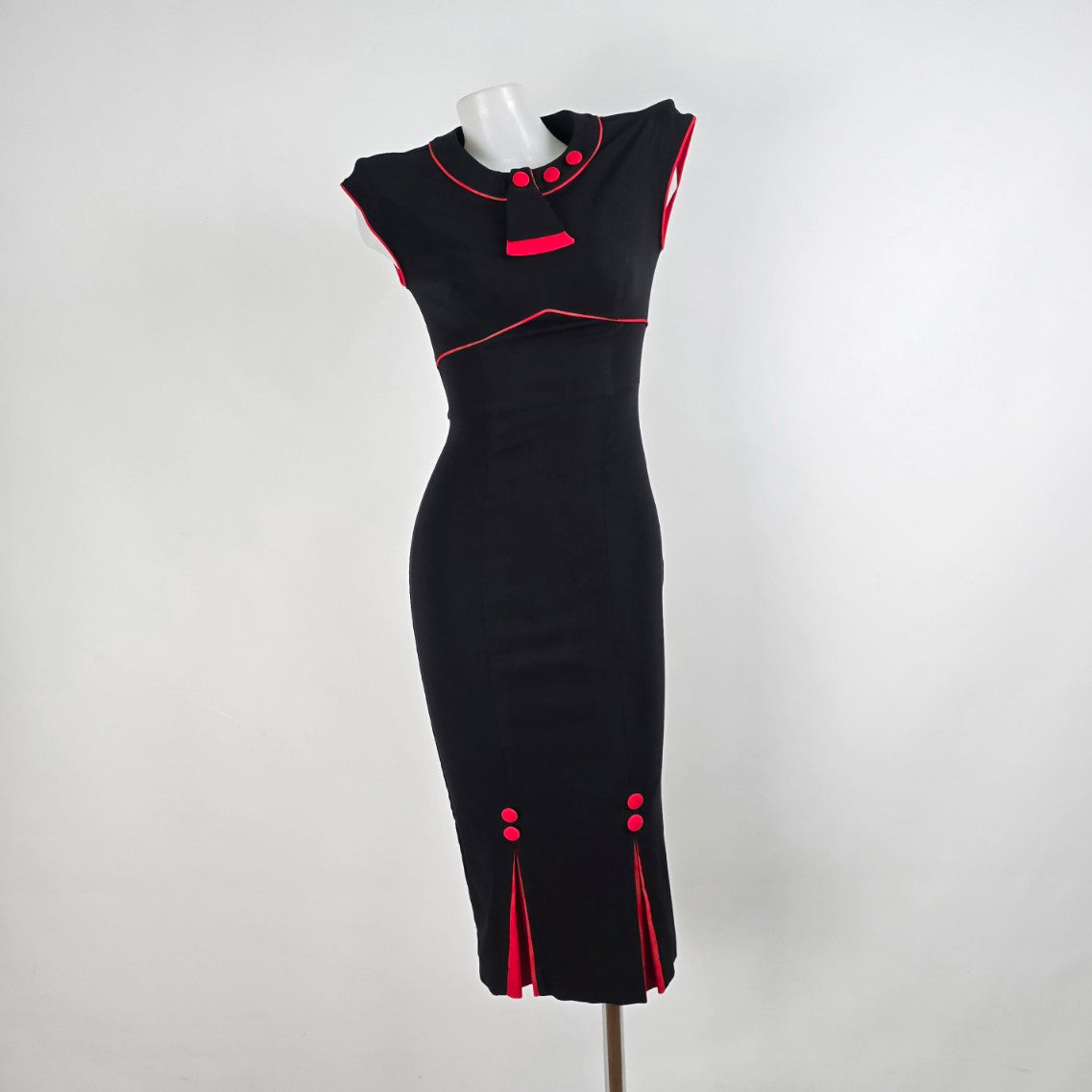 Stop Staring Black & Red Midi Wiggle Dress Size S
