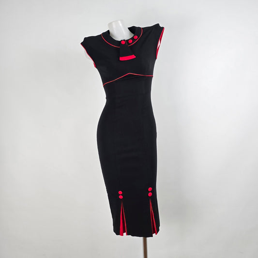 Stop Staring Black & Red Midi Wiggle Dress Size S