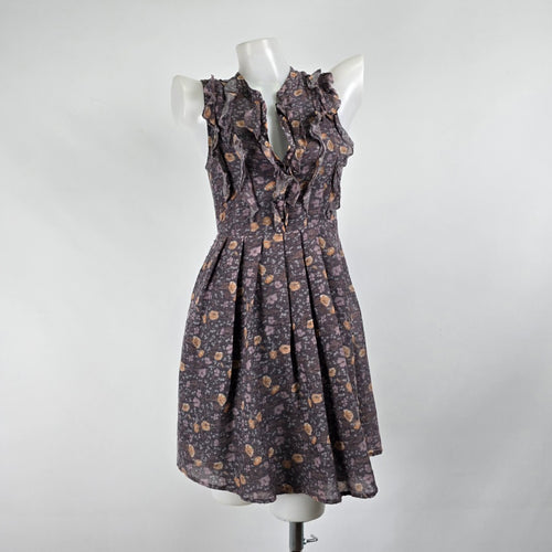 Fleur Wood Purple Sil Ruffle Mini Dress Size 0