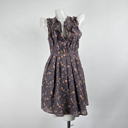 Fleur Wood Purple Sil Ruffle Mini Dress Size 0