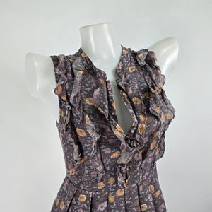 Fleur Wood Purple Sil Ruffle Mini Dress Size 0