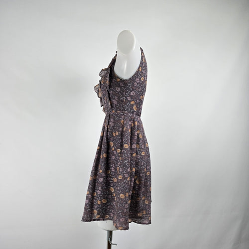 Fleur Wood Purple Sil Ruffle Mini Dress Size 0