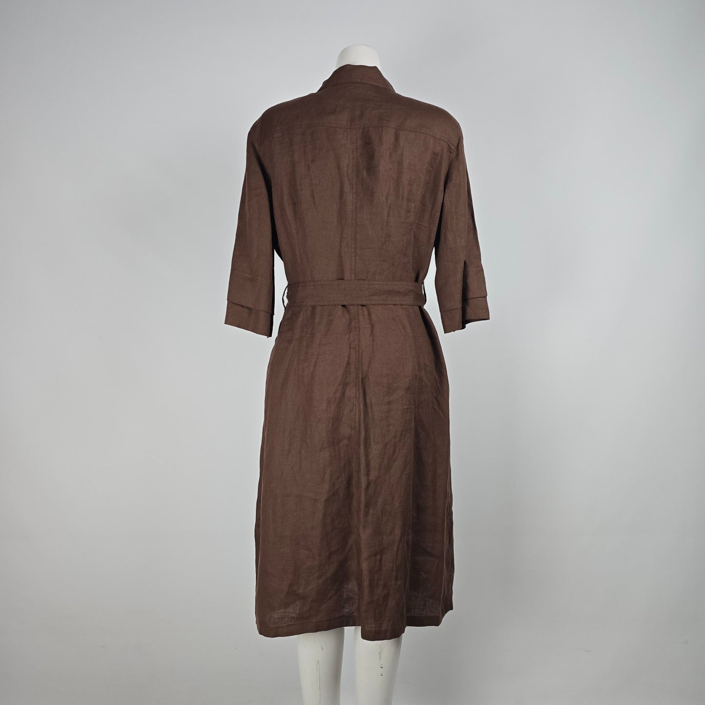 Brown Linen Button Up Collared Midi Dress Size M/L