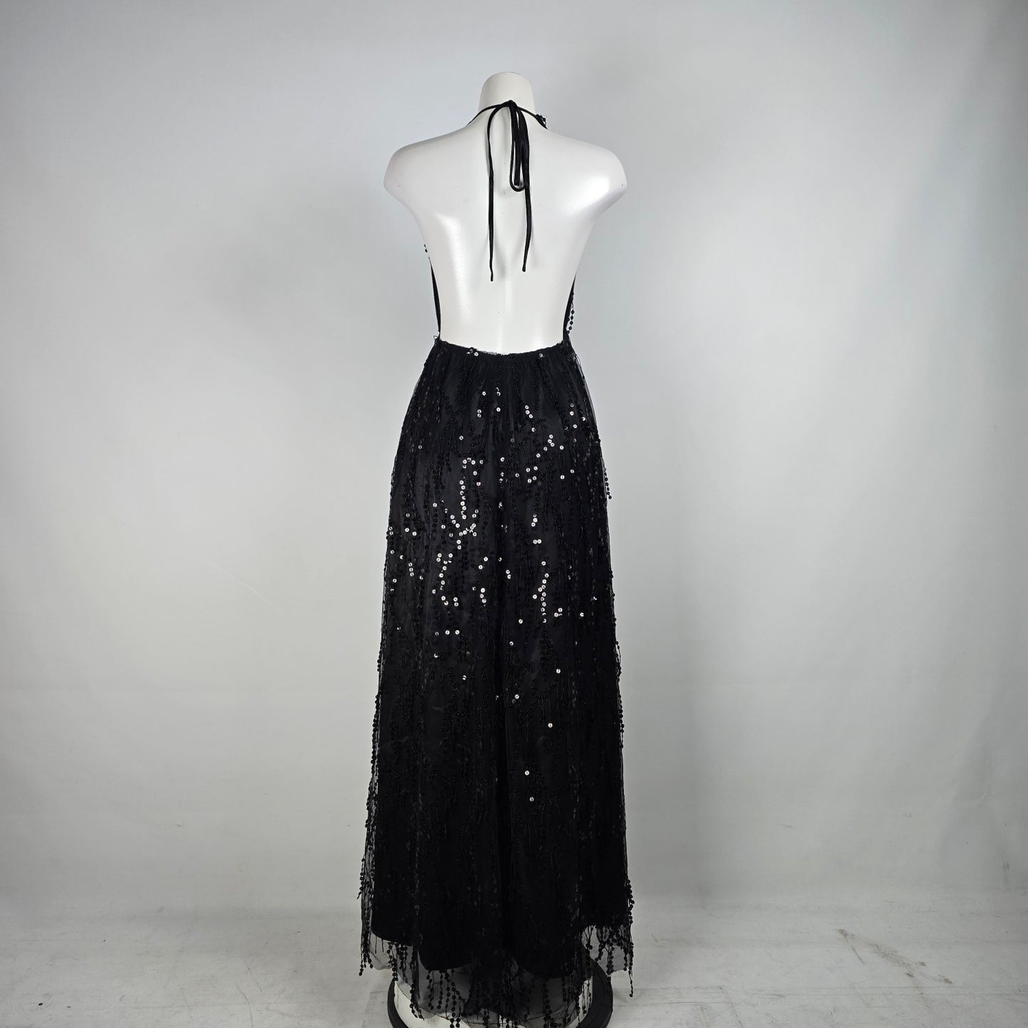 Xenia Black Halter Sequined Eventwear Gown Size 6