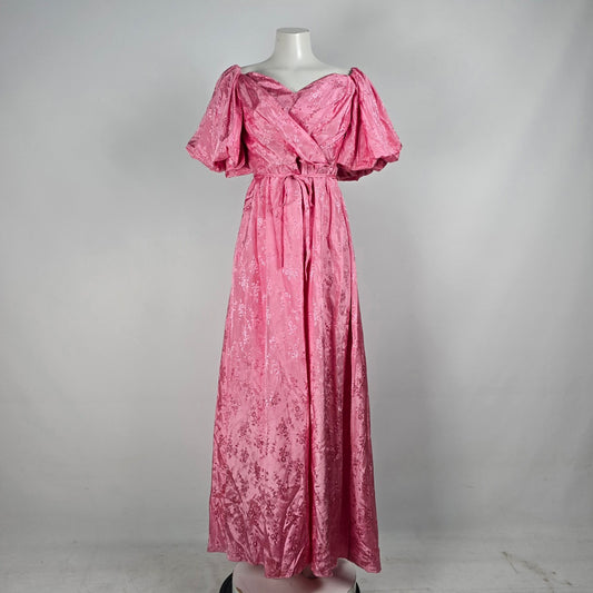 Vintage Union Label Pink Puff Sleeve Floral Long Gown Size M