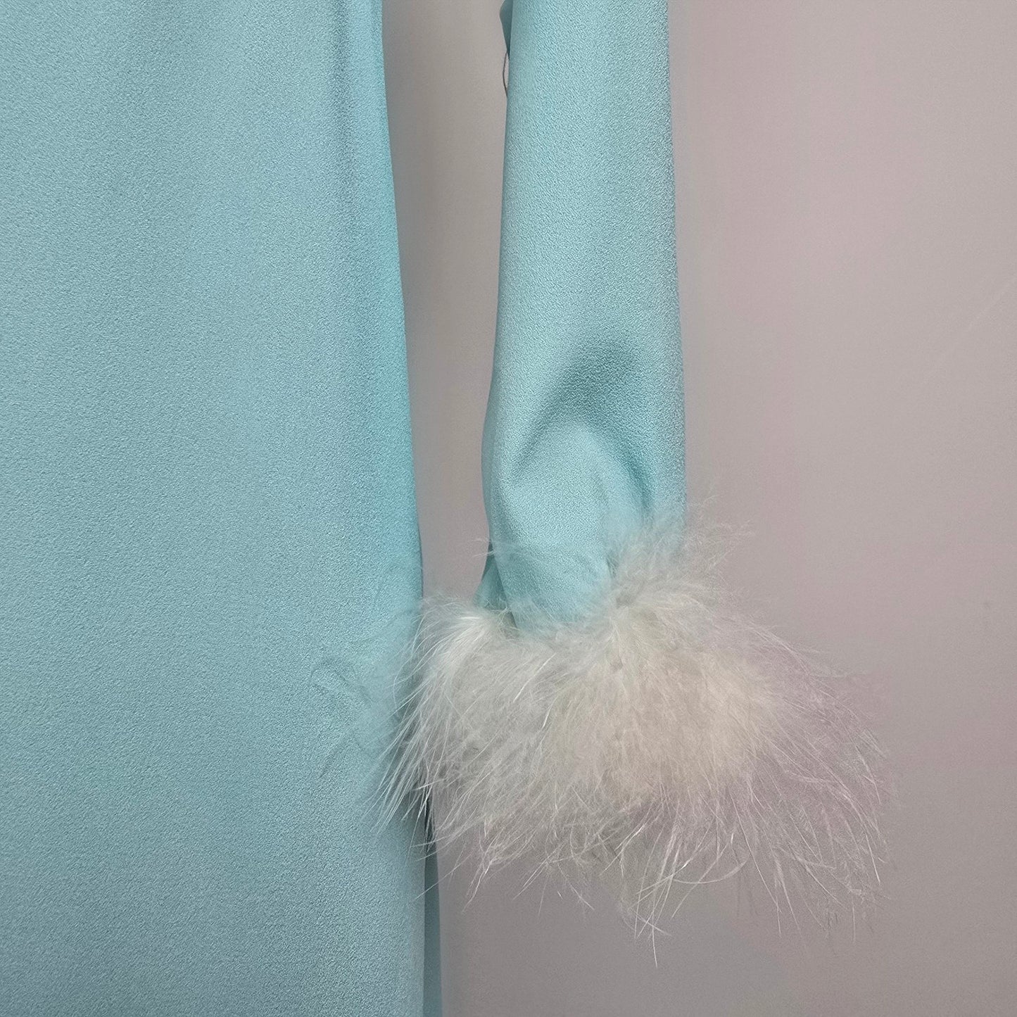 Vintage Blue Long Gown Feather Cuff Detail With Vest Size S