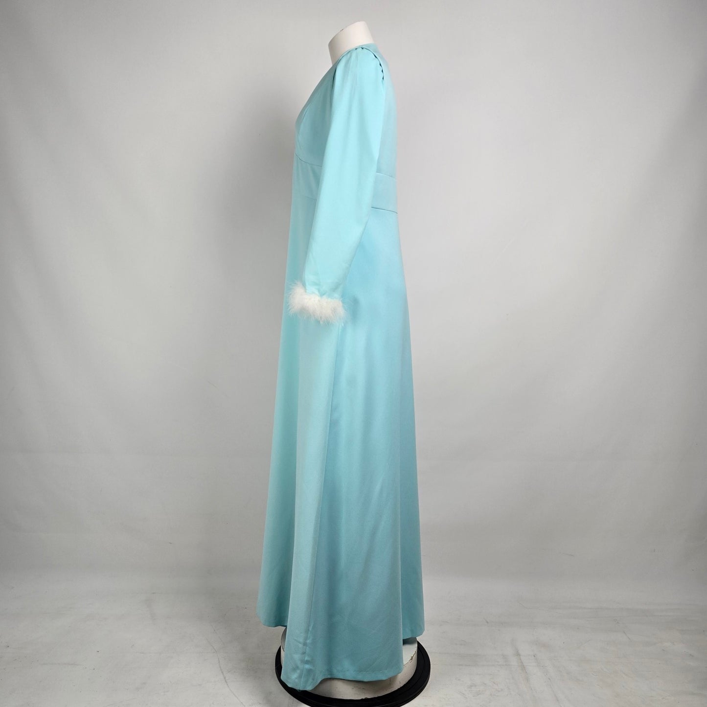 Vintage Blue Long Gown Feather Cuff Detail With Vest Size S