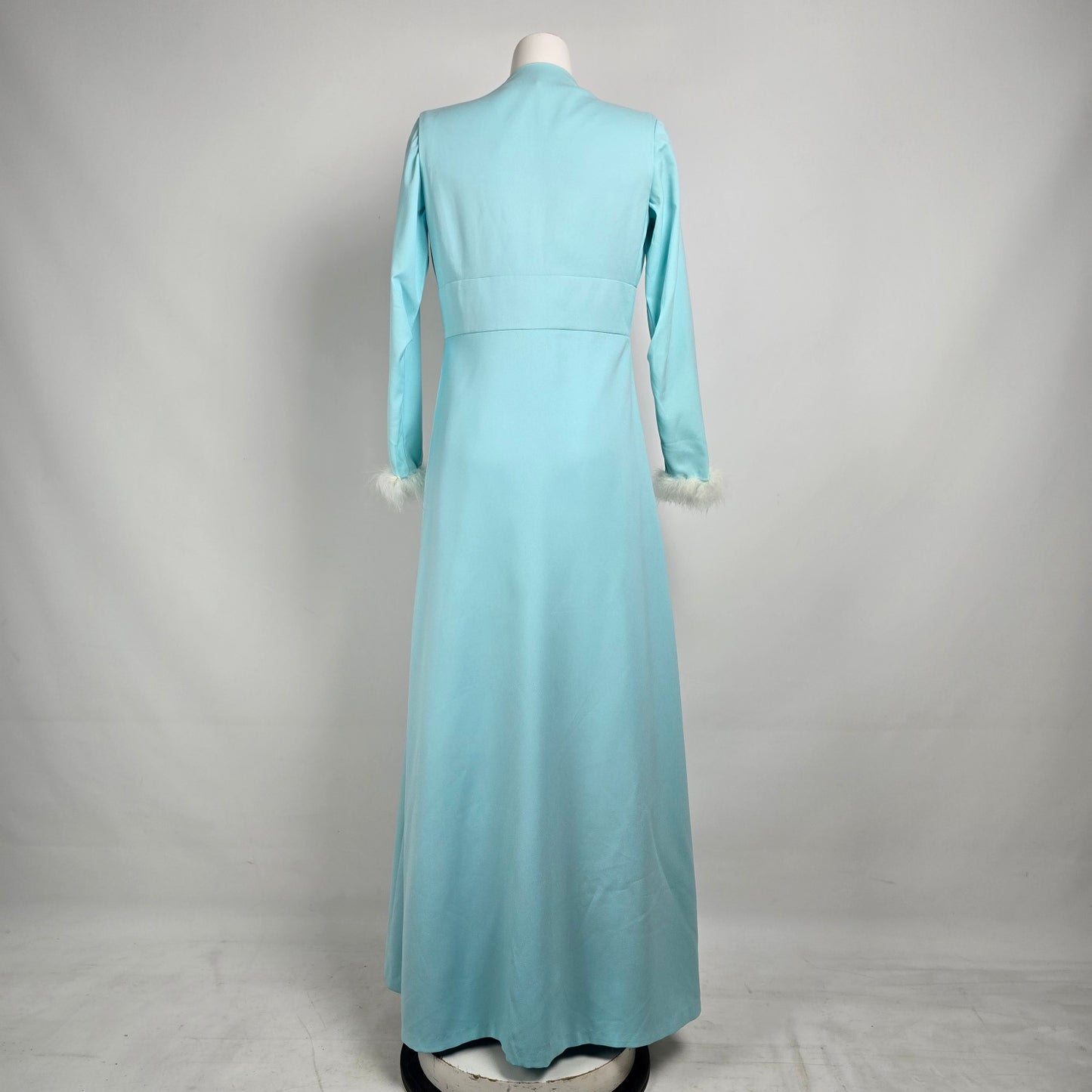 Vintage Blue Long Gown Feather Cuff Detail With Vest Size S