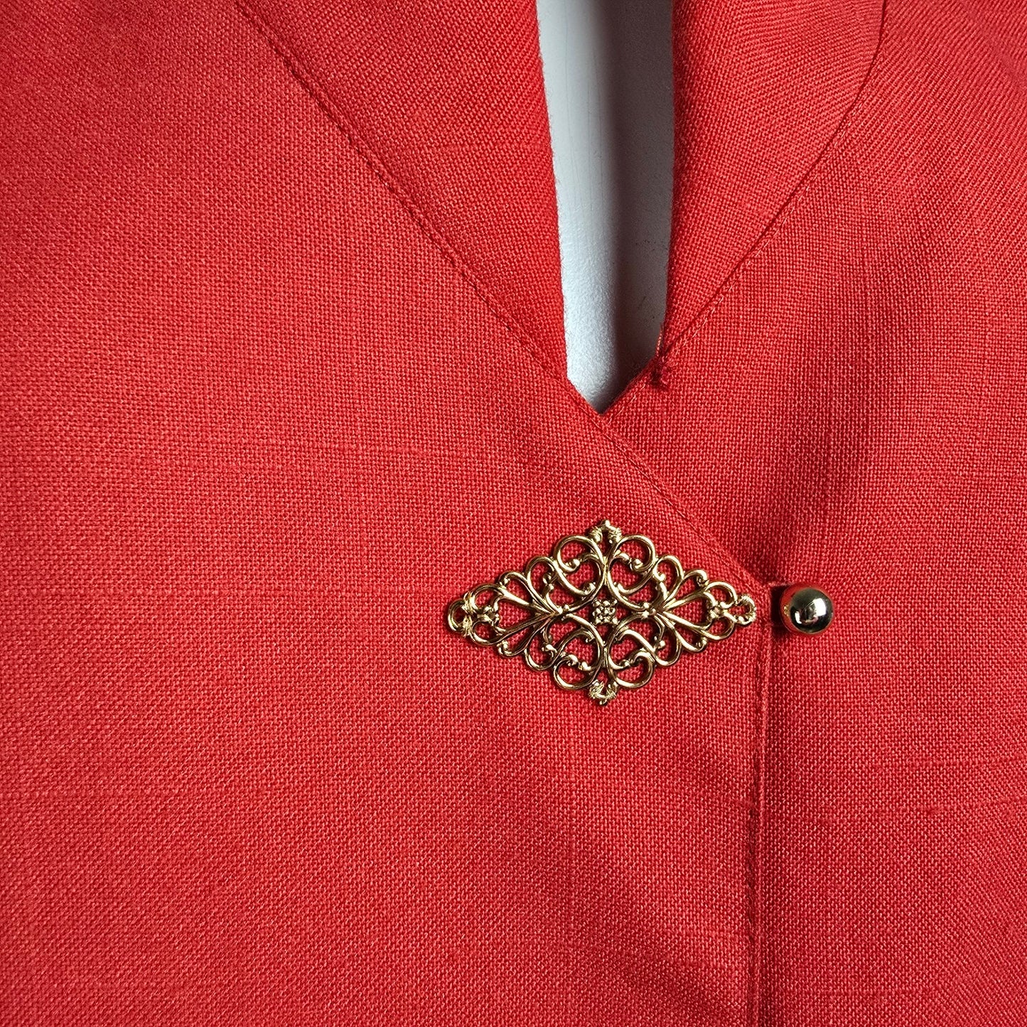 Vintage Piaf Red Gold Button Front Sheath Dress Size M