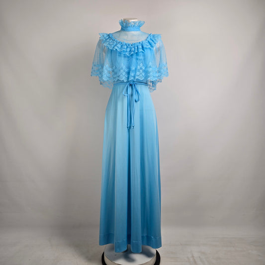 Vintage Blue Lace Long Maxi Dress Size 9/10