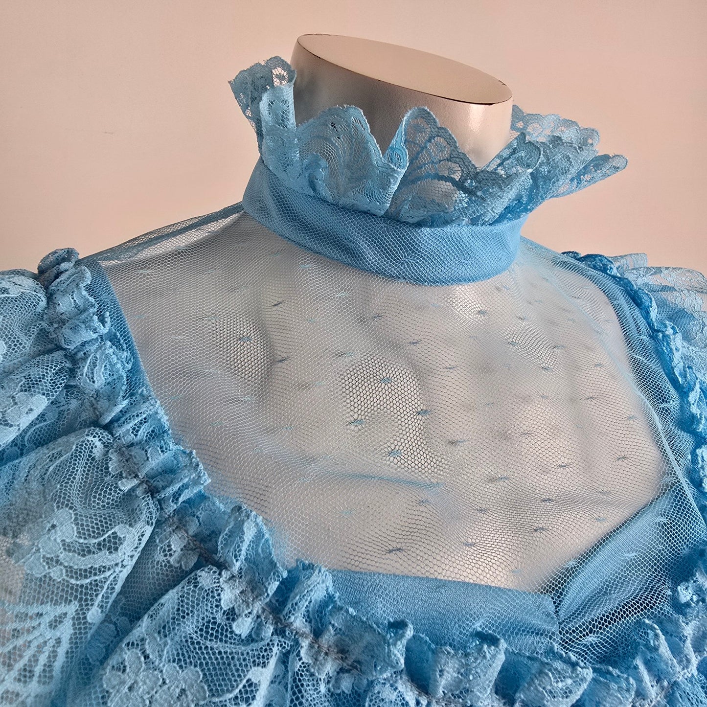 Vintage Blue Lace Long Maxi Dress Size 9/10