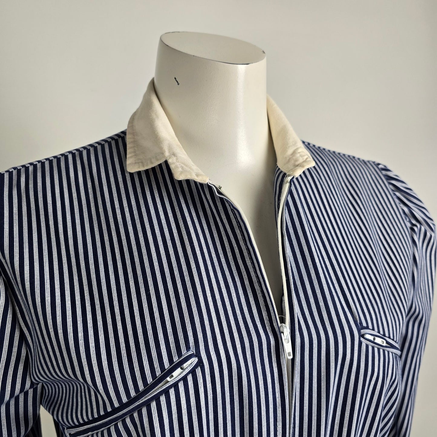 Vintage Impromptu Grey Stripped Puff Sleeve Jumpsuit Size S/M