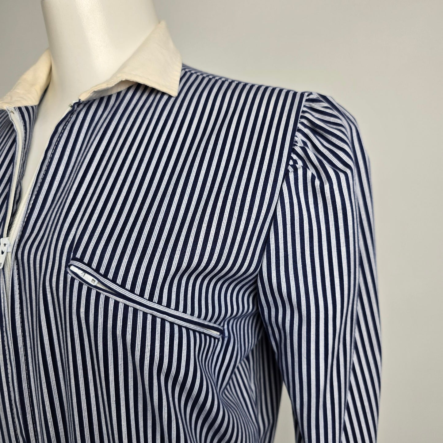 Vintage Impromptu Grey Stripped Puff Sleeve Jumpsuit Size S/M