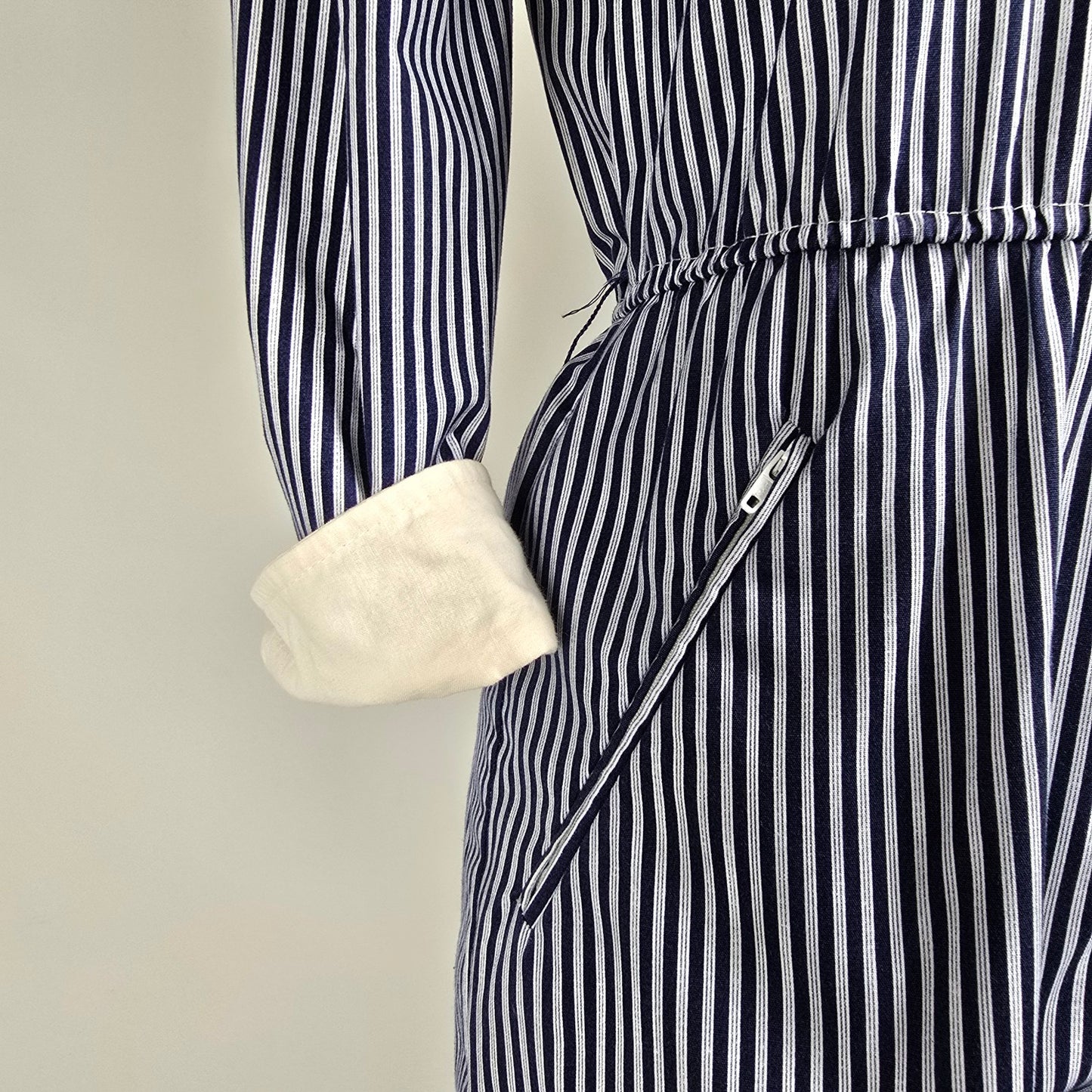 Vintage Impromptu Grey Stripped Puff Sleeve Jumpsuit Size S/M
