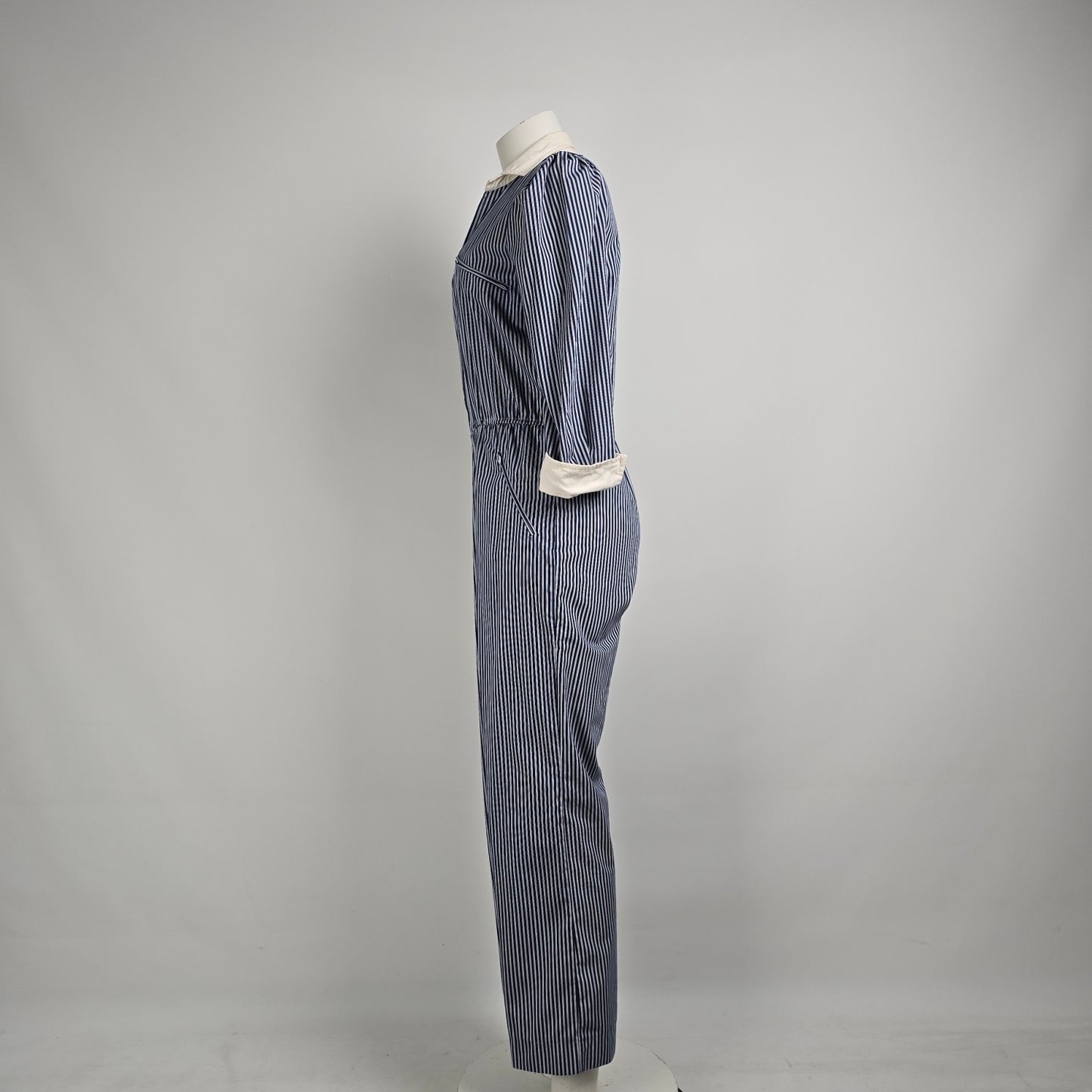 Vintage Impromptu Grey Stripped Puff Sleeve Jumpsuit Size S/M