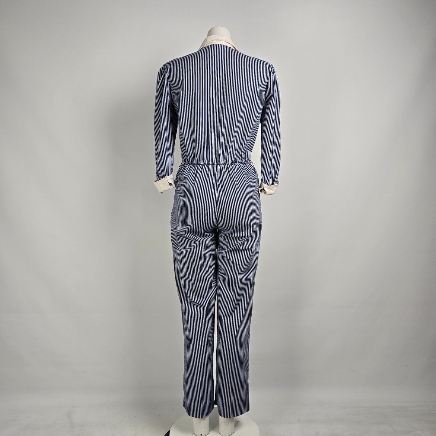 Vintage Impromptu Grey Stripped Puff Sleeve Jumpsuit Size S/M