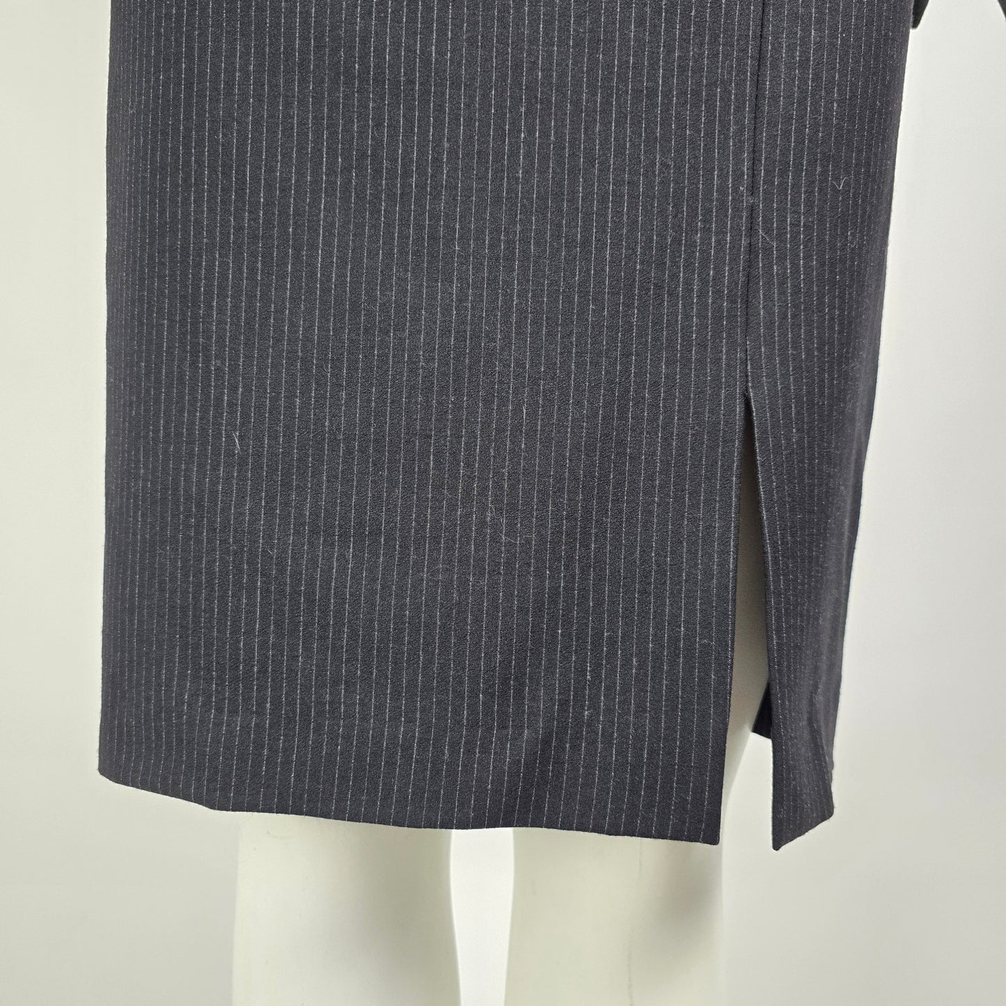 Vintage Mathilde Paris Black Pin Stripe Leather Accents Skirt & Blazer Suit Size 8