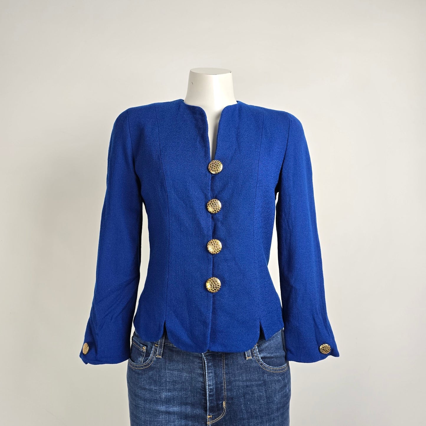 Vintage Herbert Grossman Blue Wool Gold Button Blazer Size 6