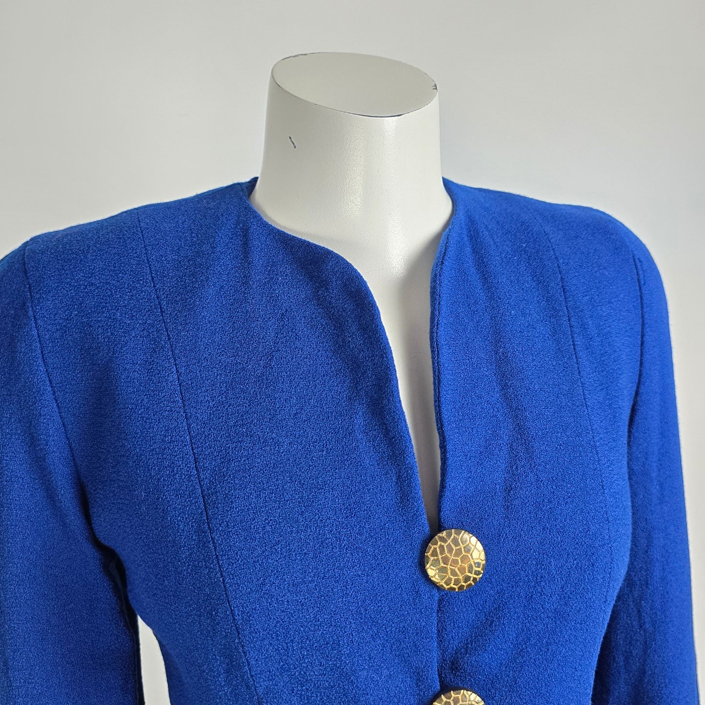 Vintage Herbert Grossman Blue Wool Gold Button Blazer Size 6