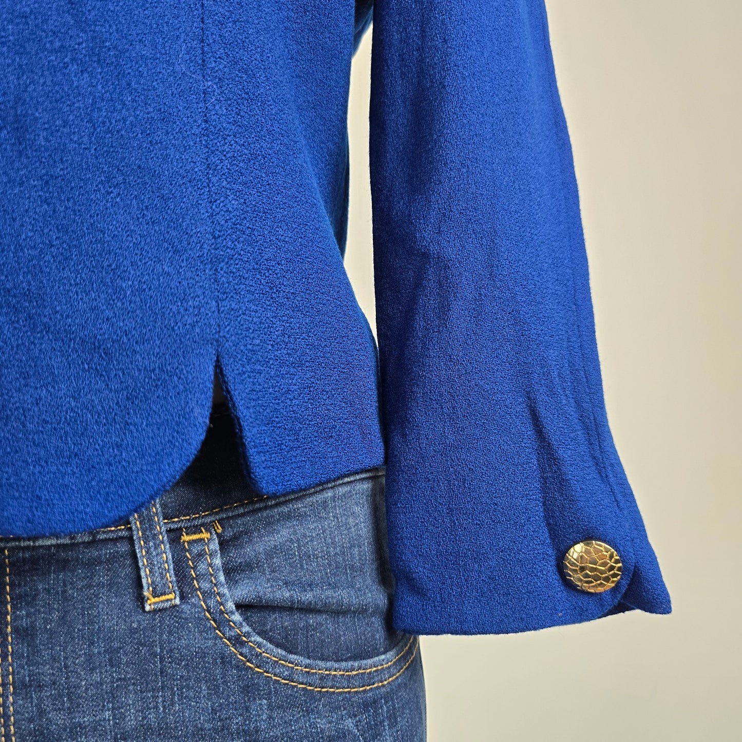 Vintage Herbert Grossman Blue Wool Gold Button Blazer Size 6