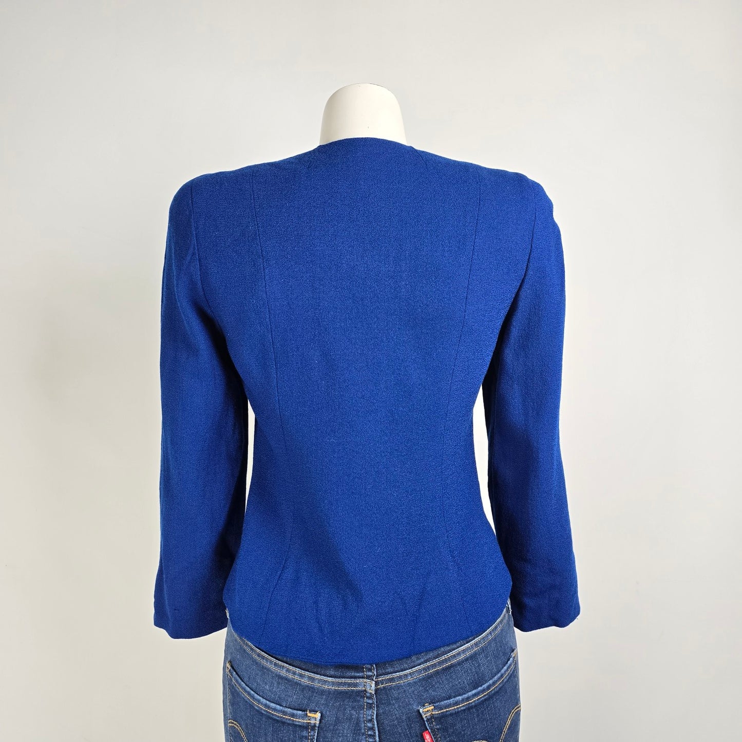 Vintage Herbert Grossman Blue Wool Gold Button Blazer Size 6
