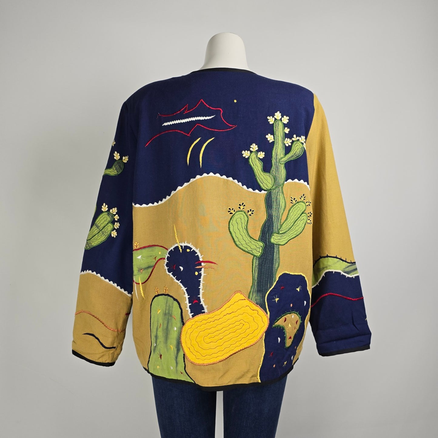Vintage Allure Cactus Embroidered Glass Buttons Light Jacket Size M/L