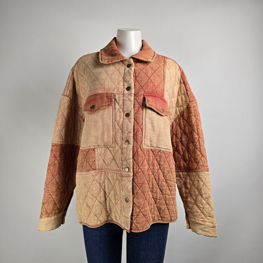 Oli & Hali Orange Cotton Linen Patchwork Shacket Jacket Size S/M