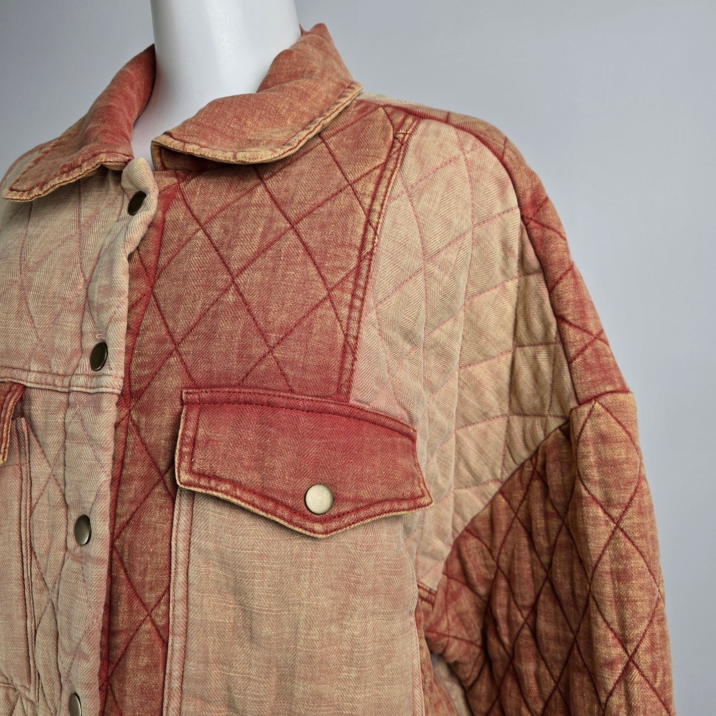 Oli & Hali Orange Cotton Linen Patchwork Shacket Jacket Size S/M