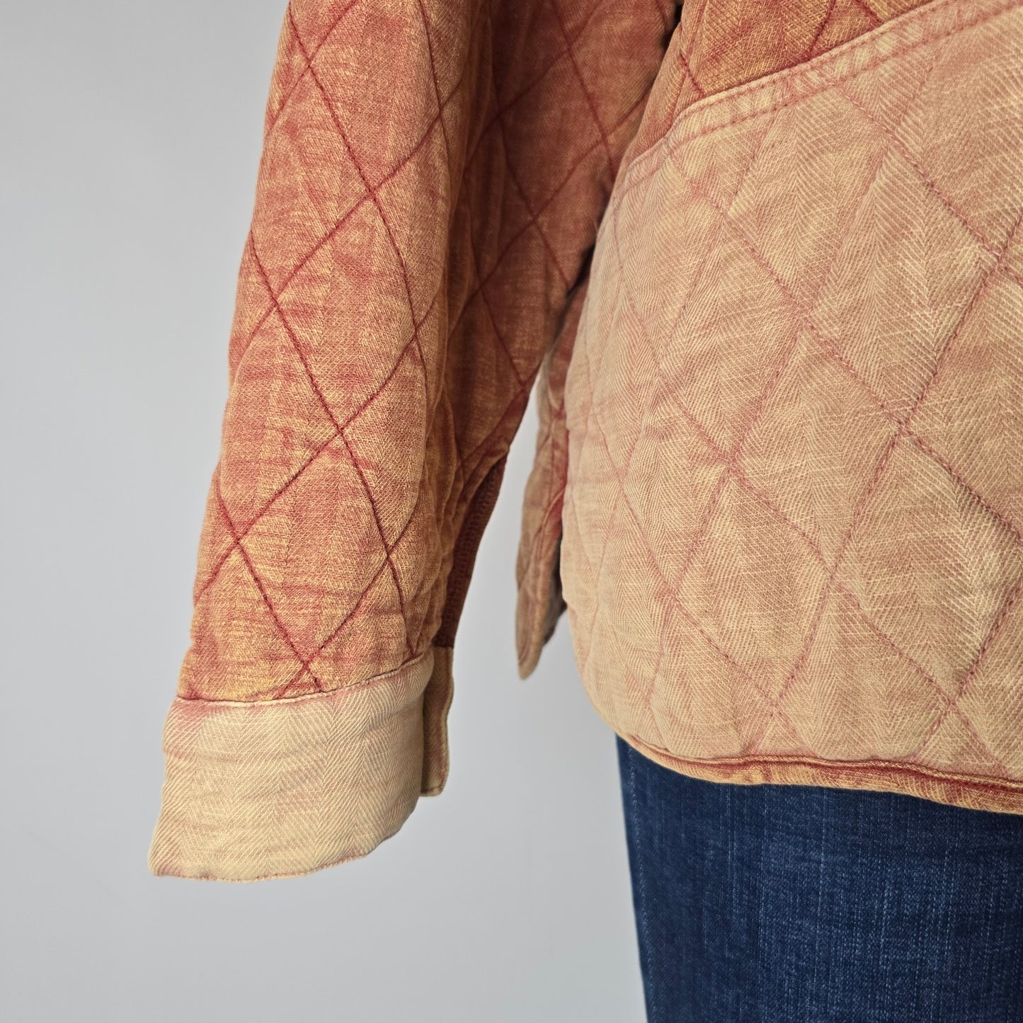 Oli & Hali Orange Cotton Linen Patchwork Shacket Jacket Size S/M