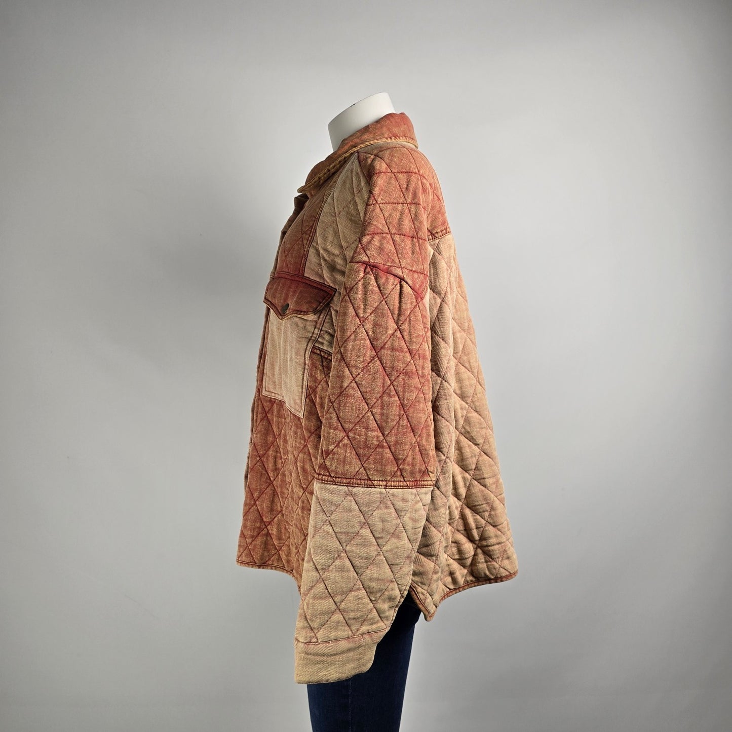 Oli & Hali Orange Cotton Linen Patchwork Shacket Jacket Size S/M