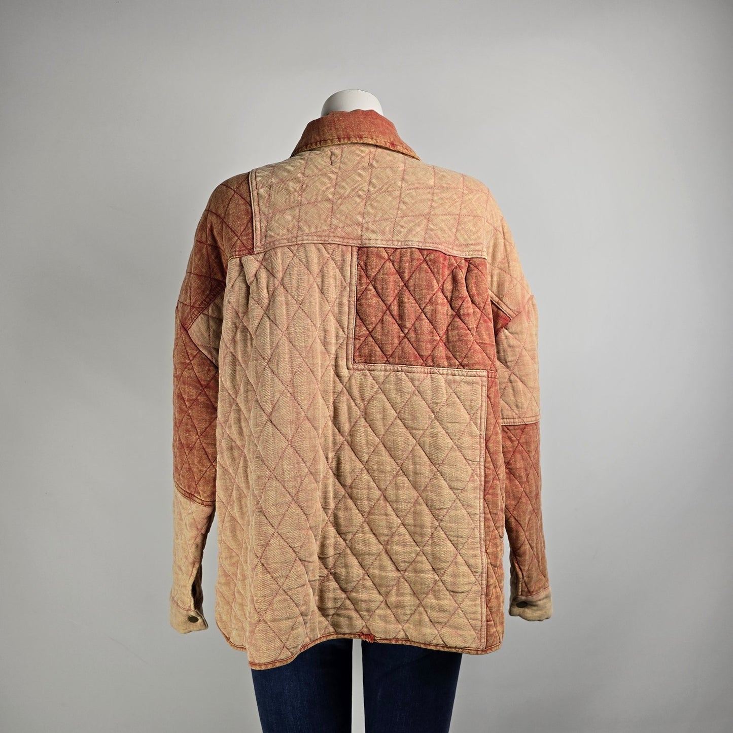 Oli & Hali Orange Cotton Linen Patchwork Shacket Jacket Size S/M