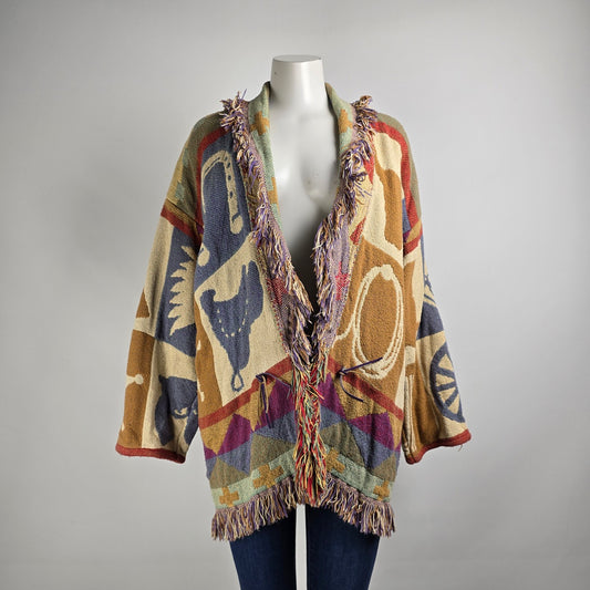 Vintage E. Claire Designs Austin Texas Cotton Fringe Jacket Size L/XL