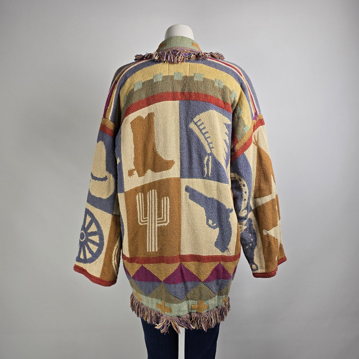 Vintage E. Claire Designs Austin Texas Cotton Fringe Jacket Size L/XL