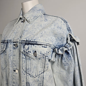 Avec Les Filles Acid Wash Oversized Ruffle Denim Trucker Jacket Size XS/S