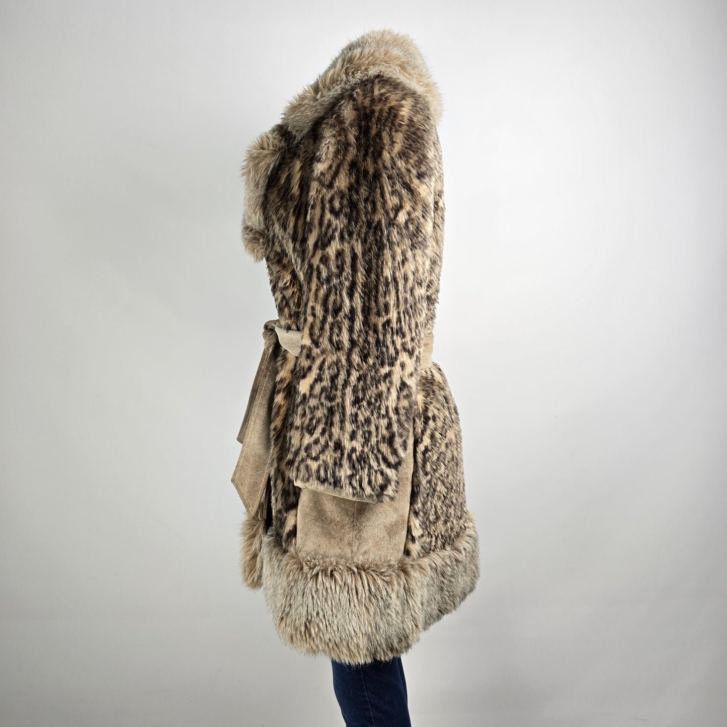 Vintage Jay Wear Animal Print Faux Fur Collared Jacket Size M