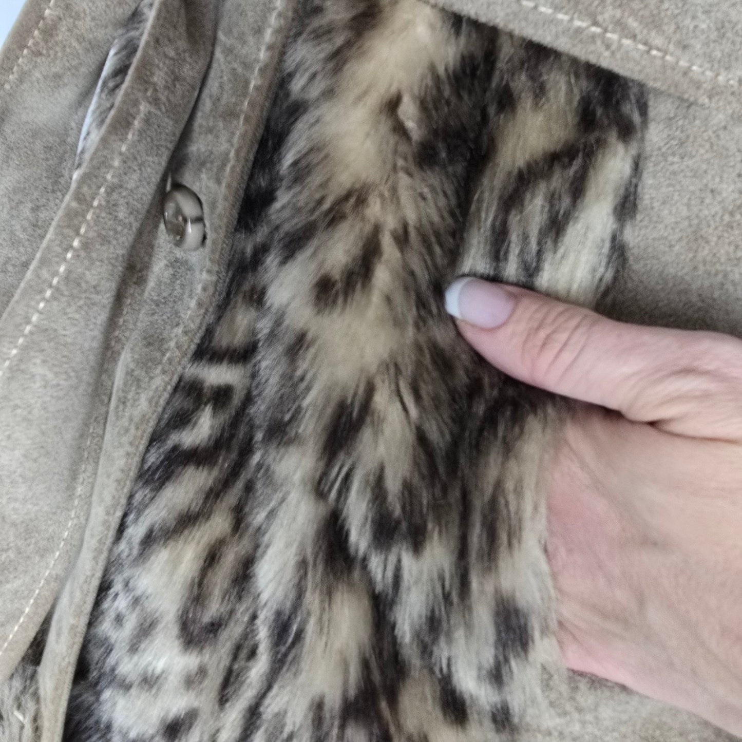 Vintage Jay Wear Animal Print Faux Fur Collared Jacket Size M