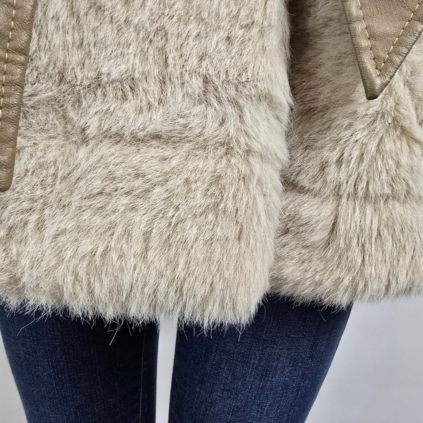 Vintage Cream Faux Fur Belted Coat Size M/L