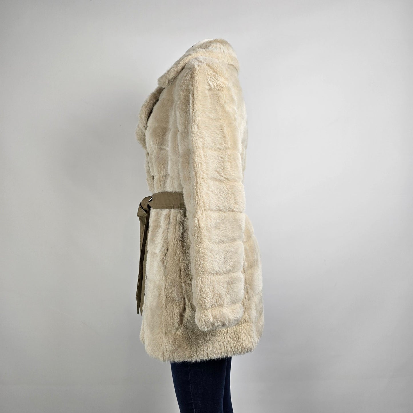 Vintage Cream Faux Fur Belted Coat Size M/L