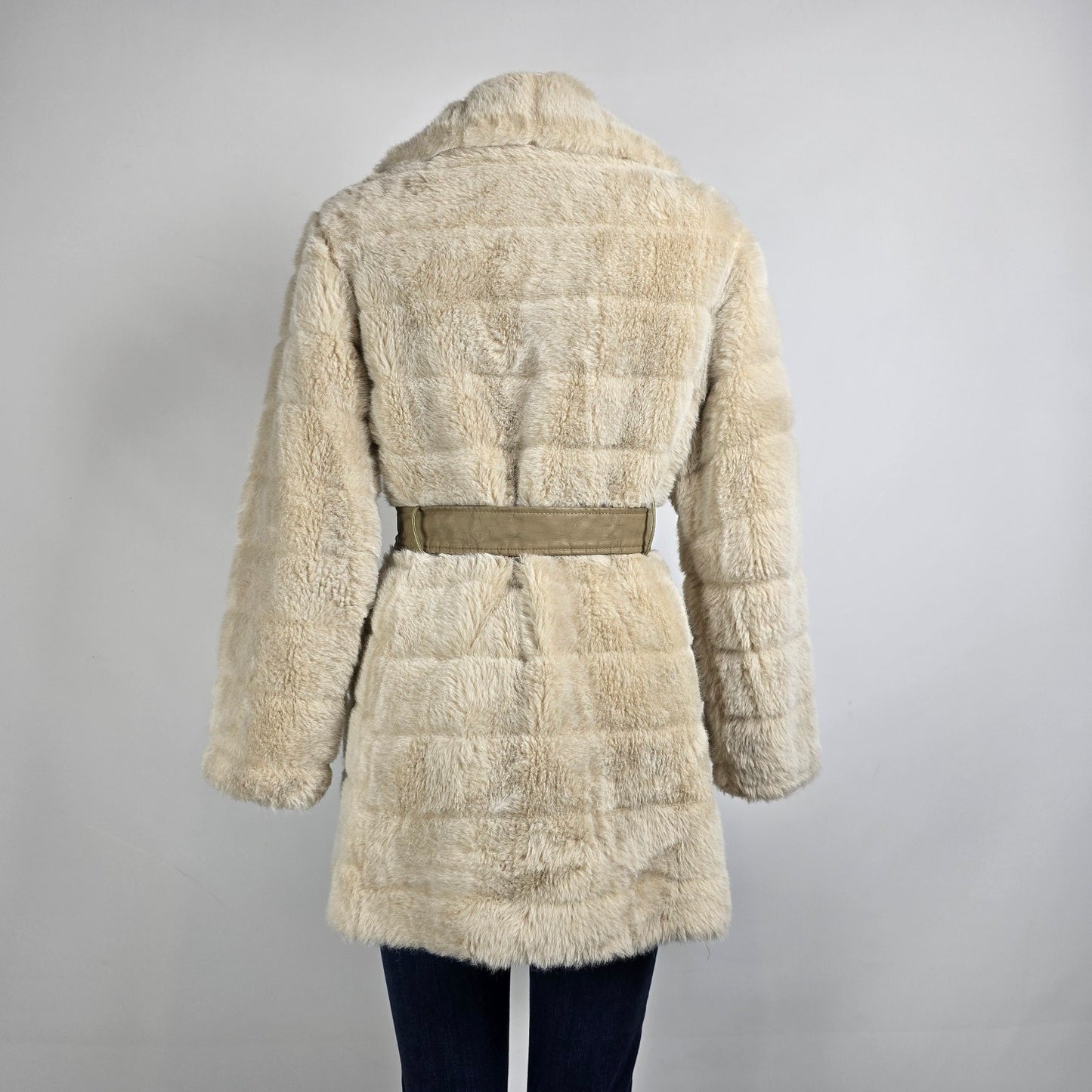 Vintage Cream Faux Fur Belted Coat Size M/L