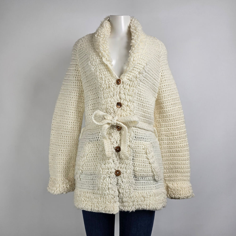 Vintage Handknit Cream Button Up Cardigan Size S/M