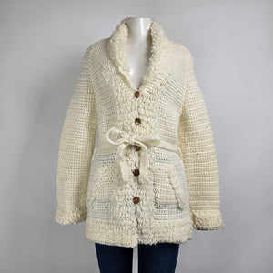 Vintage Handknit Cream Button Up Cardigan Size S/M