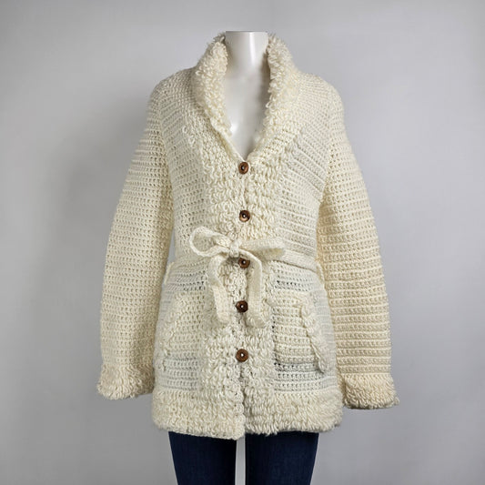 Vintage Handknit Cream Button Up Cardigan Size S/M